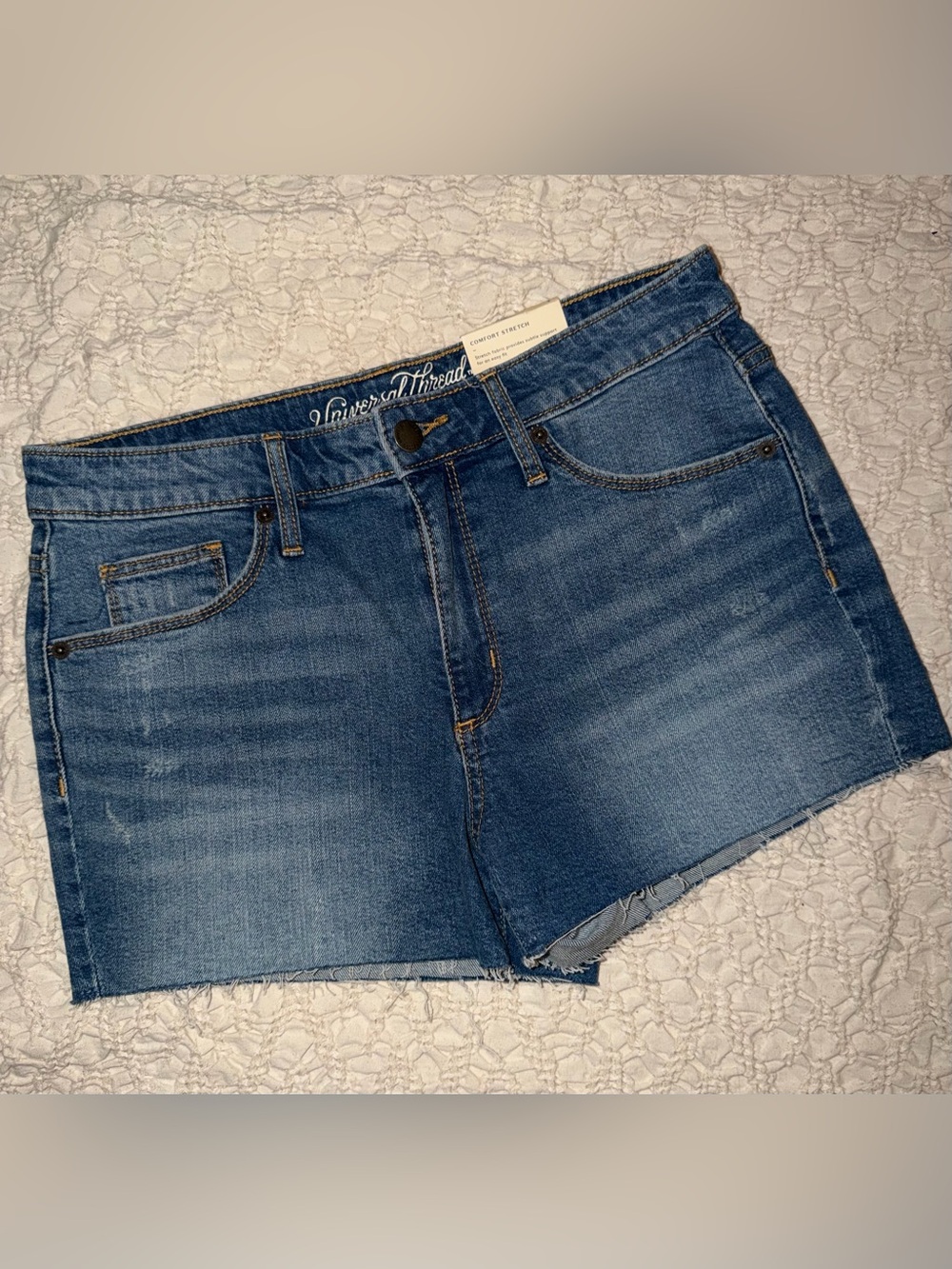 Universal Thread Dark Blue High-Rise Frayed Hem Denim Shorts